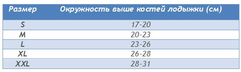 Бандаж на голеностоп эластичный Реабилитимед ГС-1М таблица размеров